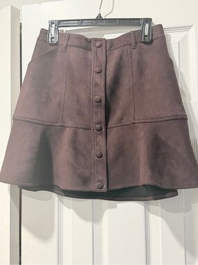 Draper James Chocolate Brown Faux-Suede Button-Front Mini Skirt
